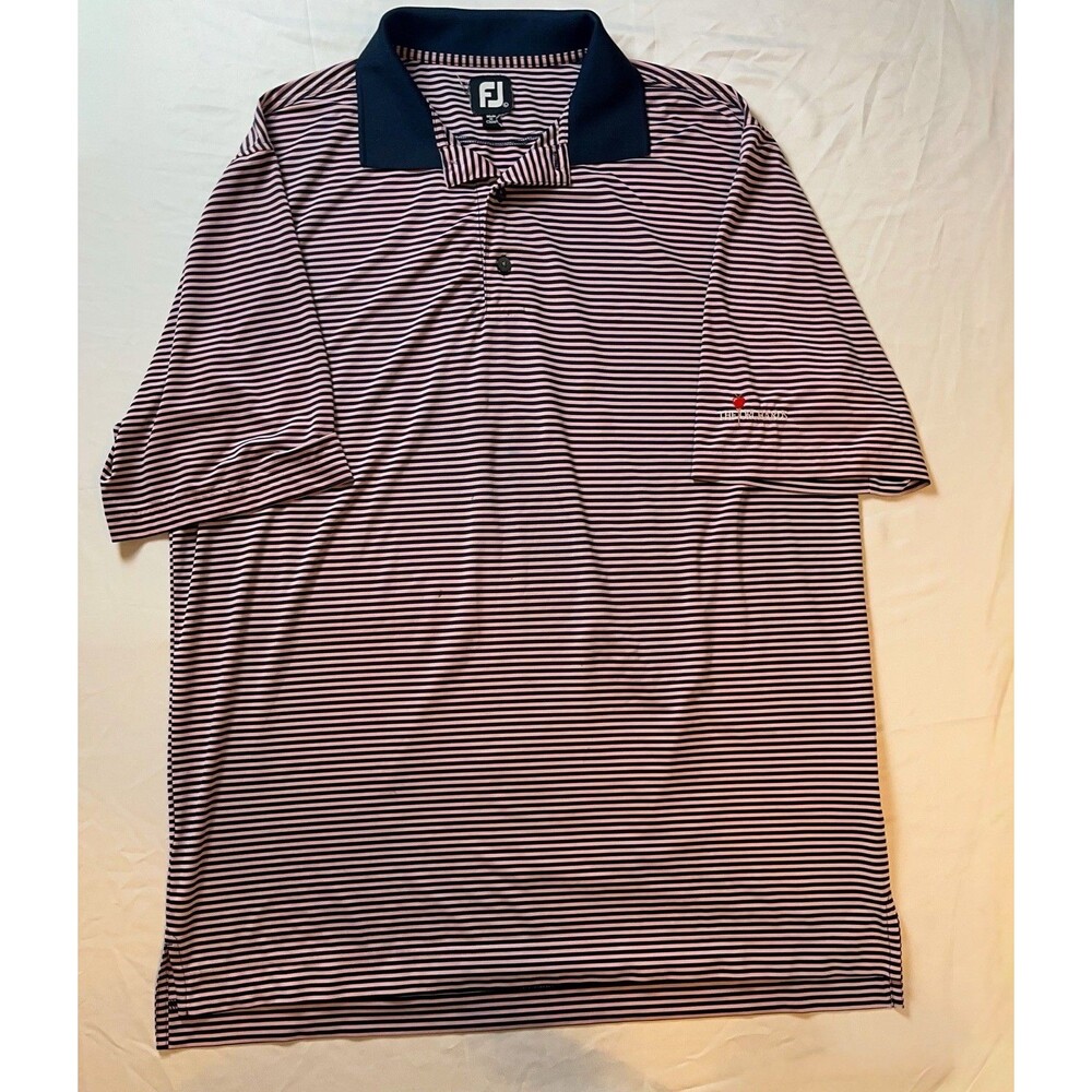 Footjoy Polo Shirt Mens Large Pink Black Striped Performance Stretch Golfer